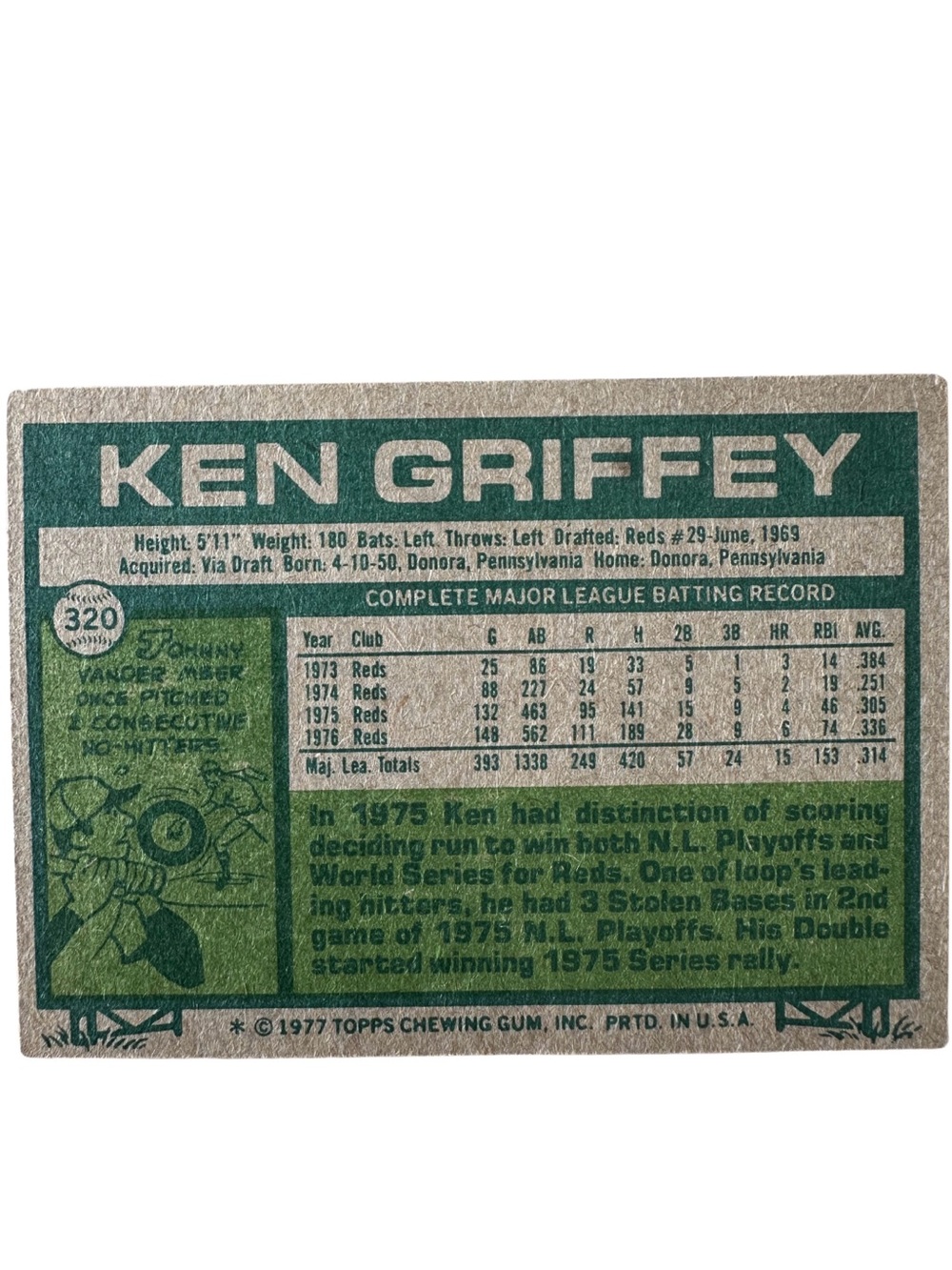 1977 Topps Ken Griffey Sr #560 Cincinnati Reds Vintage MLB Baseball Card - Picture 2 of 2